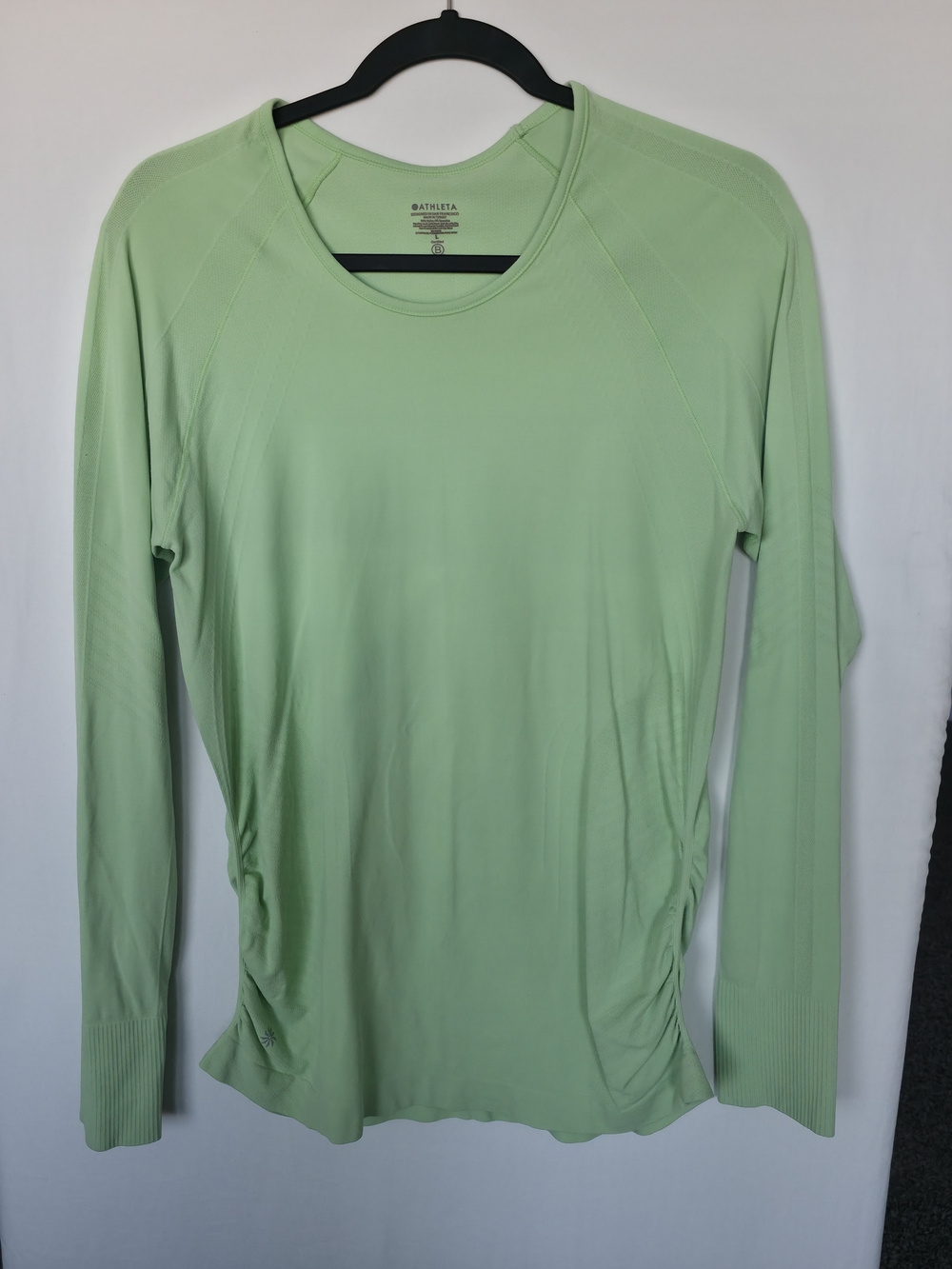 Athleta Chi Long Sleeve Top Large Green Ruched Side Athleisure Gorpcore L